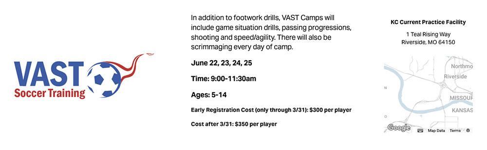 Register for the 2026 VAST Kansas City Summer Soccer Camp offering soccer training in Kansas City Missouri